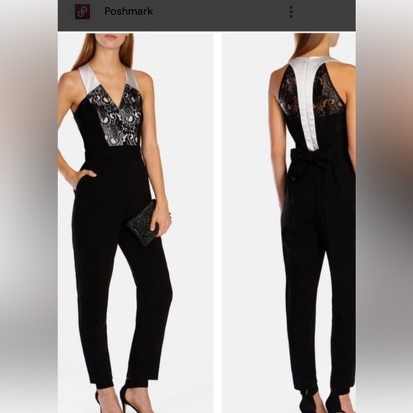 Karen Millen Jumpsuit Black Size 4 tailored bodice side pockets lace det… - Picture 1 of 13